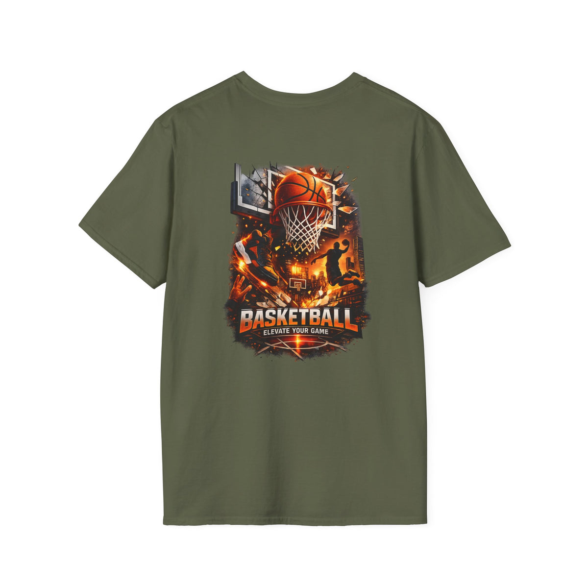 Basketball Graphic T-Shirt — "Elevate Your Game" Court & Hoop Design