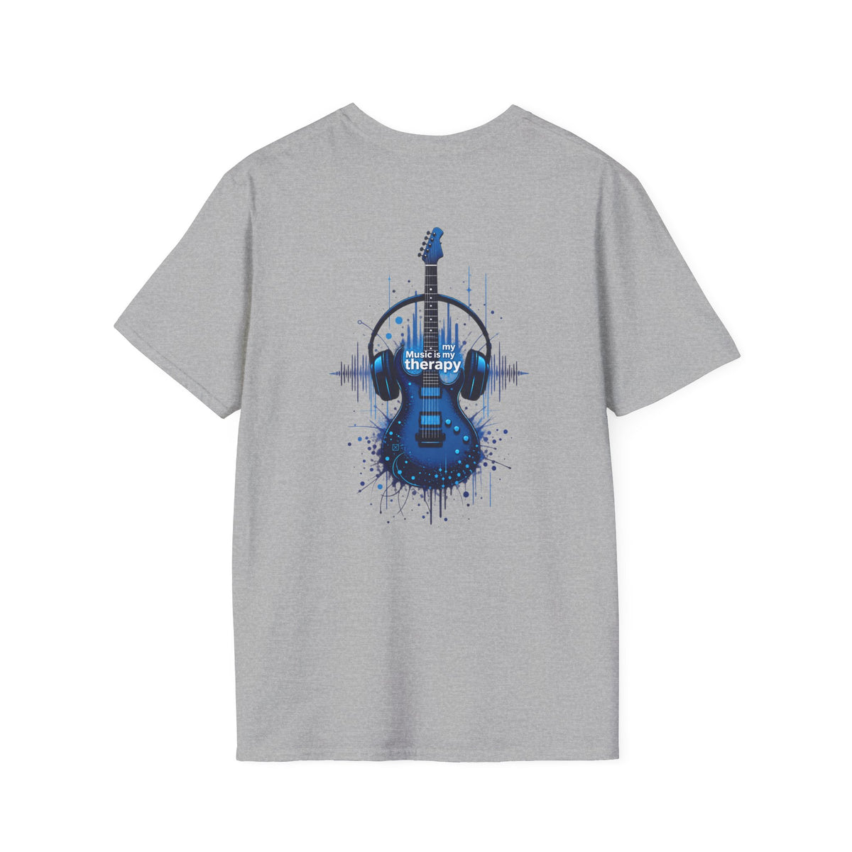 Guitar Therapy T-Shirt — Blue Electric Guitar & Headphones Music Tee