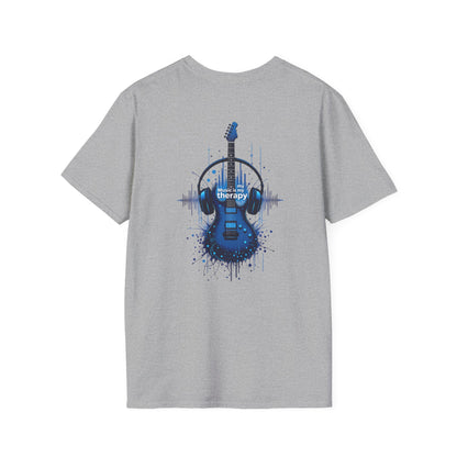 Guitar Therapy T-Shirt — Blue Electric Guitar & Headphones Music Tee