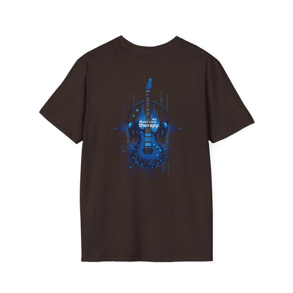 Guitar Therapy T-Shirt — Blue Electric Guitar & Headphones Music Tee