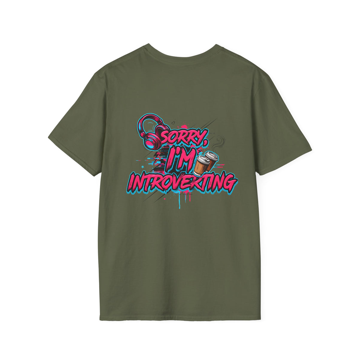 Introvert T-Shirt – "Sorry I'm Introverting" Graphic Tee with Headphones & Coffee