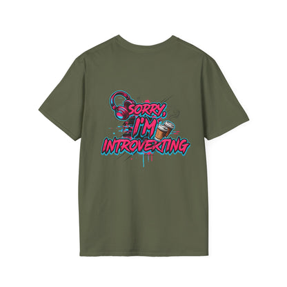Introvert T-Shirt – "Sorry I'm Introverting" Graphic Tee with Headphones & Coffee