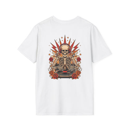 DJ Skeleton T-Shirt — Grunge Skull Tee with Roses