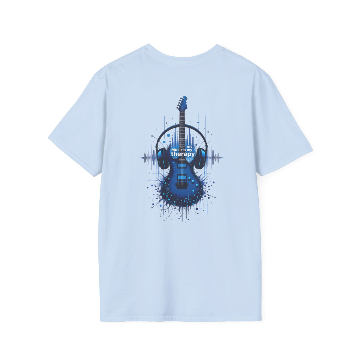Guitar Therapy T-Shirt — Blue Electric Guitar & Headphones Music Tee