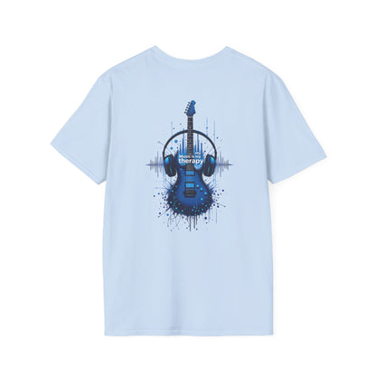 Guitar Therapy T-Shirt — Blue Electric Guitar & Headphones Music Tee