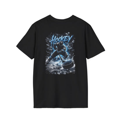 Hockey Player Graphic T‑Shirt — Dynamic Blue Ice Skater Design