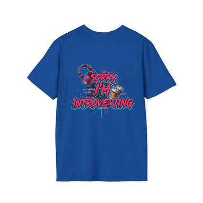 Introvert T-Shirt – "Sorry I'm Introverting" Graphic Tee with Headphones & Coffee
