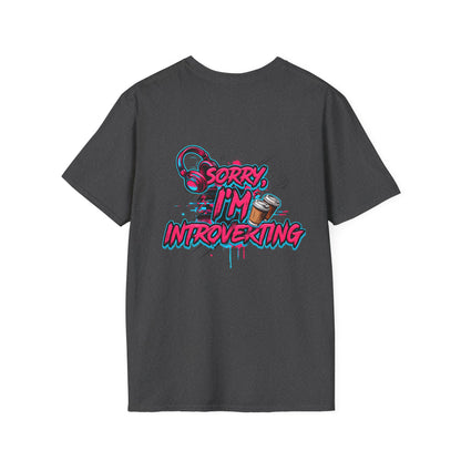 Introvert T-Shirt – "Sorry I'm Introverting" Graphic Tee with Headphones & Coffee