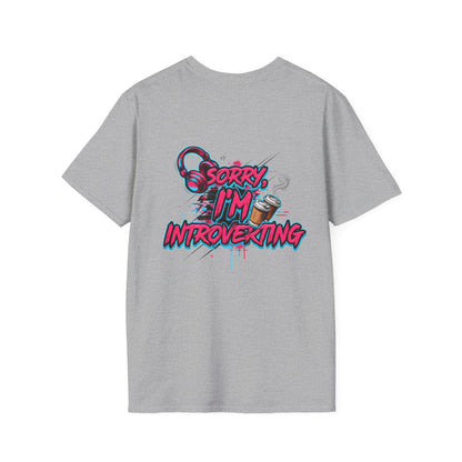 Introvert T-Shirt – "Sorry I'm Introverting" Graphic Tee with Headphones & Coffee