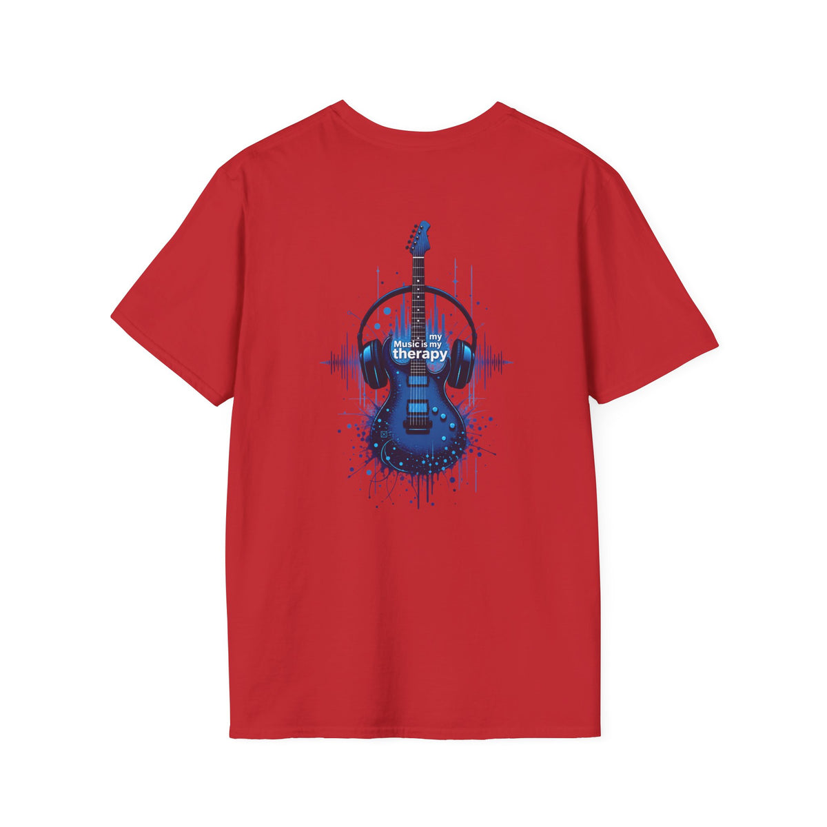 Guitar Therapy T-Shirt — Blue Electric Guitar & Headphones Music Tee