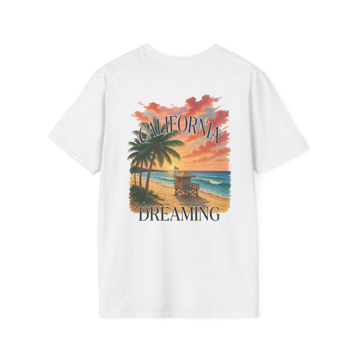 California Dreaming Beach T-Shirt — Sunset Palm Tree Graphic Tee