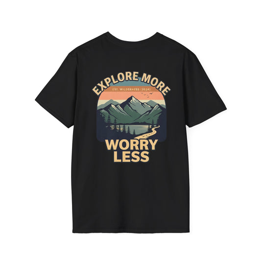 Explore More Worry Less T-Shirt — Vintage Mountain Adventure Tee