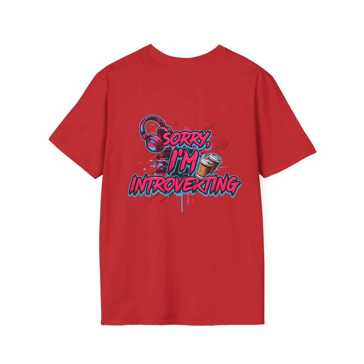 Introvert T-Shirt – "Sorry I'm Introverting" Graphic Tee with Headphones & Coffee