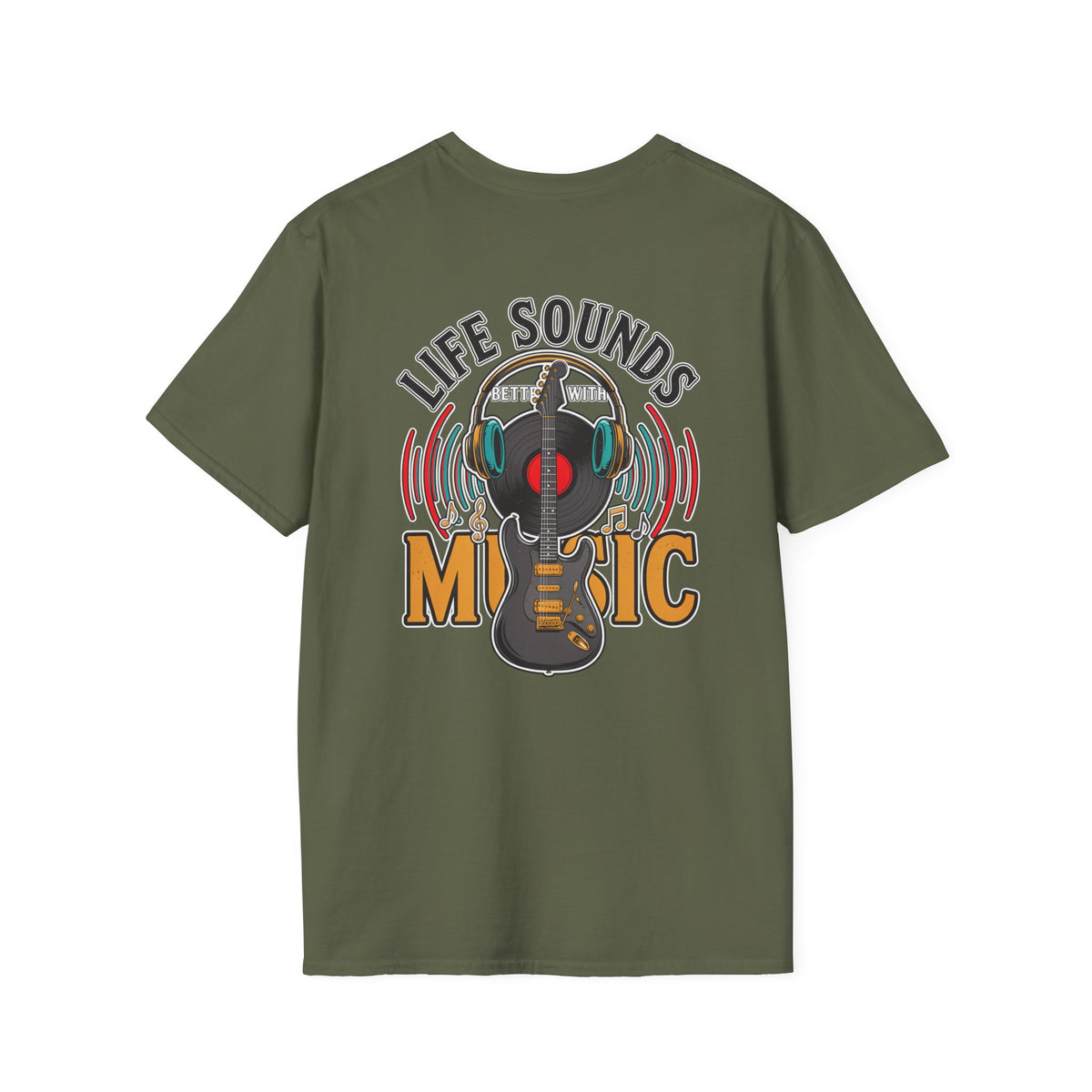 Life Sounds Music T-Shirt – Guitar & Headphones Retro Music Tee