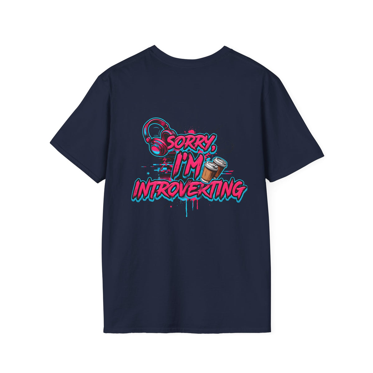 Introvert T-Shirt – "Sorry I'm Introverting" Graphic Tee with Headphones & Coffee