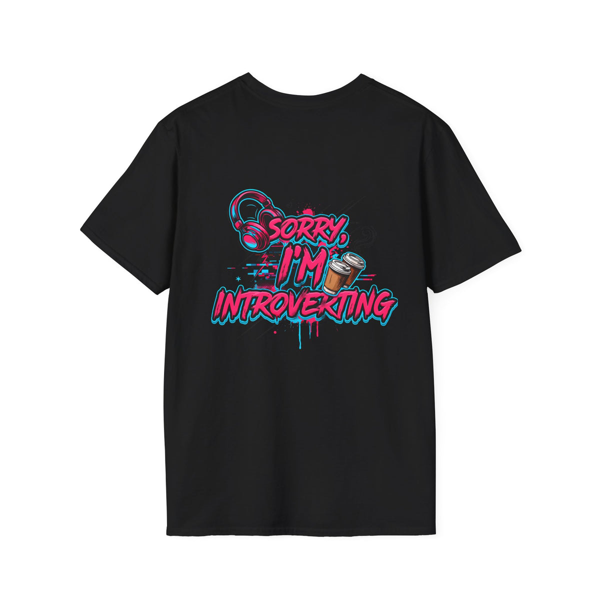 Introvert T-Shirt – "Sorry I'm Introverting" Graphic Tee with Headphones & Coffee