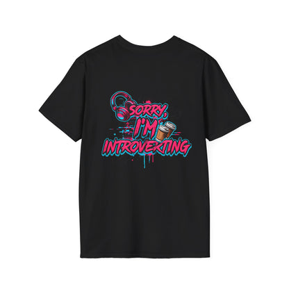 Introvert T-Shirt – "Sorry I'm Introverting" Graphic Tee with Headphones & Coffee