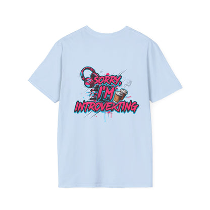 Introvert T-Shirt – "Sorry I'm Introverting" Graphic Tee with Headphones & Coffee