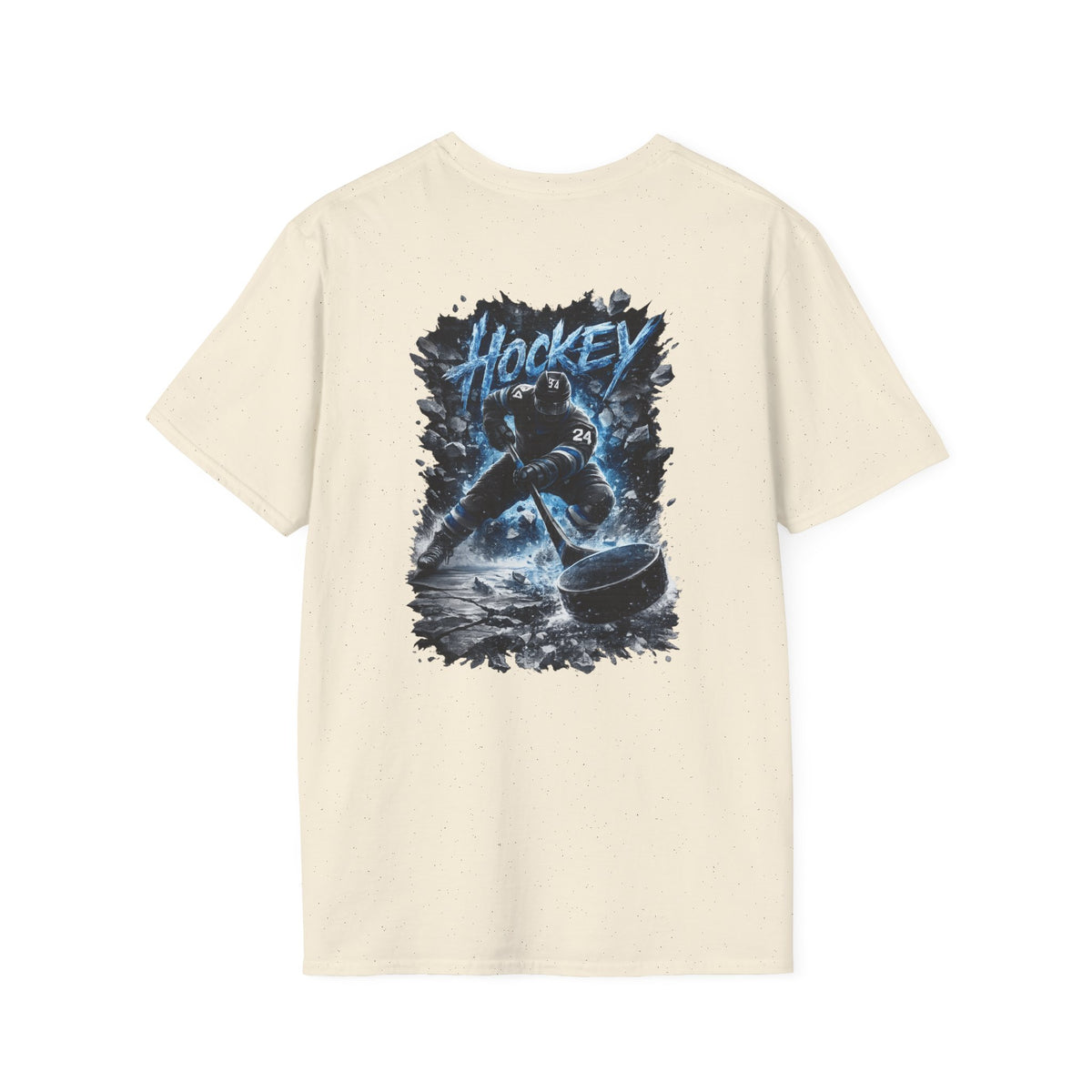 Hockey Player Graphic T‑Shirt — Dynamic Blue Ice Skater Design