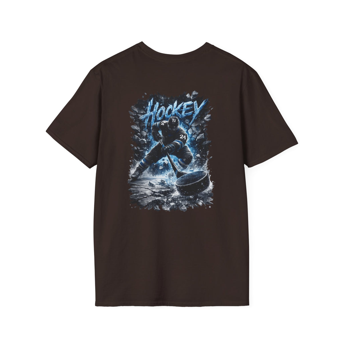 Hockey Player Graphic T‑Shirt — Dynamic Blue Ice Skater Design