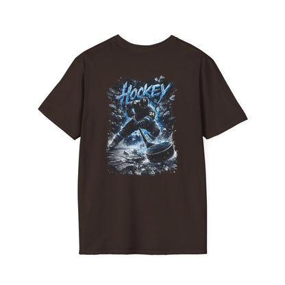 Hockey Player Graphic T‑Shirt — Dynamic Blue Ice Skater Design