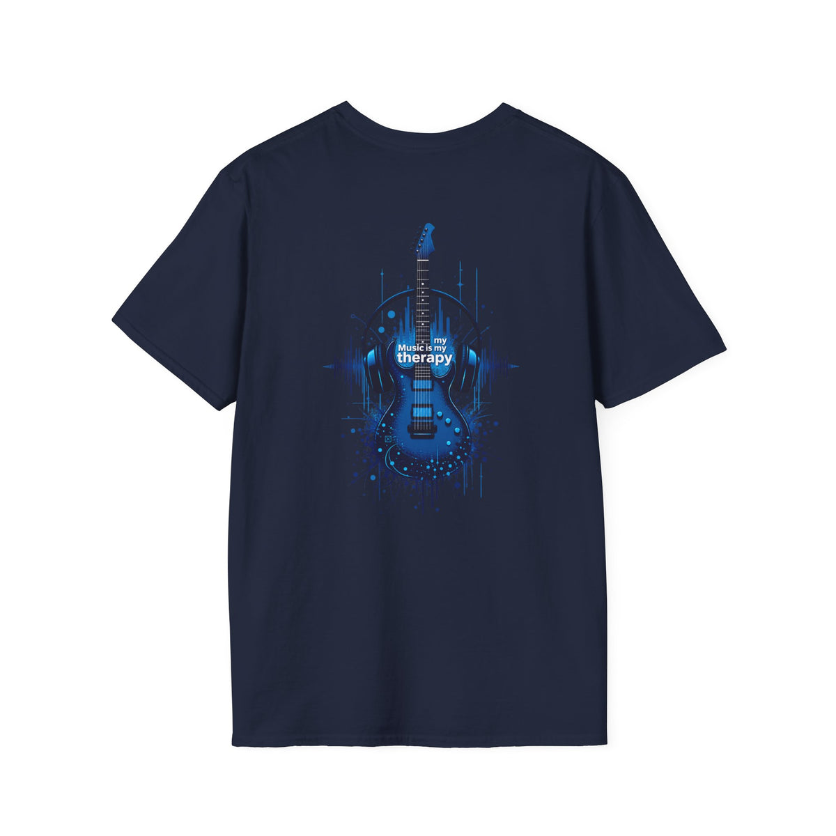 Guitar Therapy T-Shirt — Blue Electric Guitar & Headphones Music Tee
