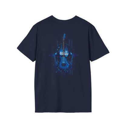 Guitar Therapy T-Shirt — Blue Electric Guitar & Headphones Music Tee