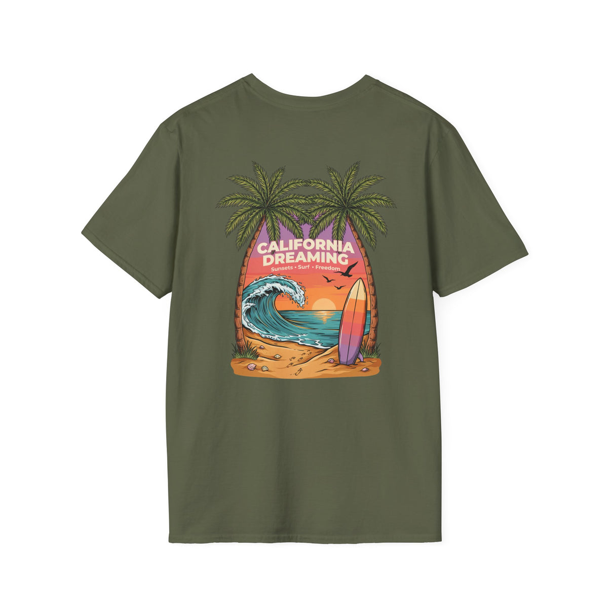 California Dreaming Surf T-Shirt — Retro Palm Beach Sunset Tee
