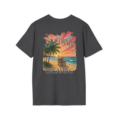California Dreaming Beach T-Shirt — Sunset Palm Tree Graphic Tee