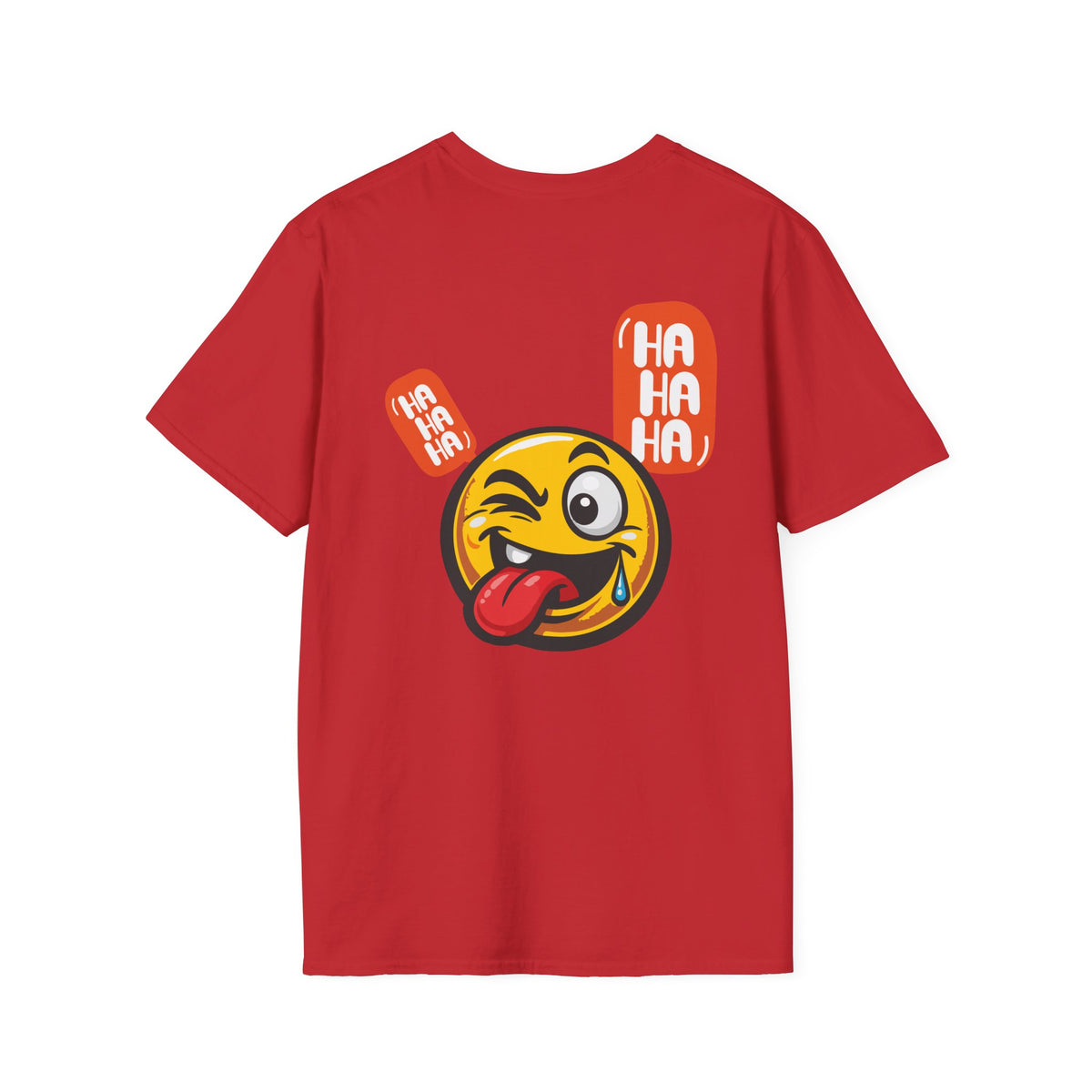 Emoji Tongue-Out T-Shirt — Funny Winking Smiley Tee with "HA HA HA" Speech Bubbles