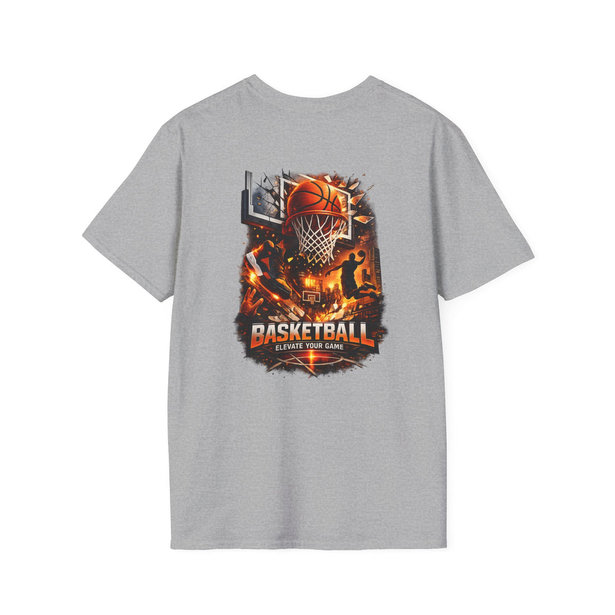 Basketball Graphic T-Shirt — "Elevate Your Game" Court & Hoop Design