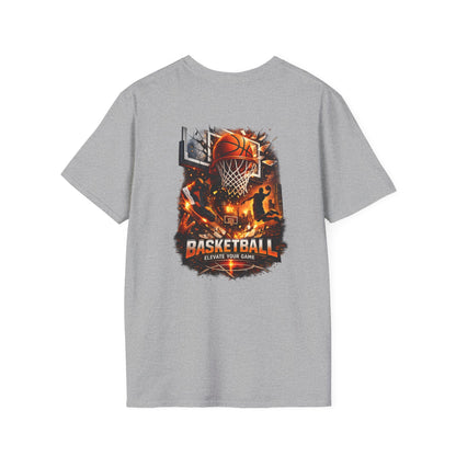 Basketball Graphic T-Shirt — "Elevate Your Game" Court & Hoop Design