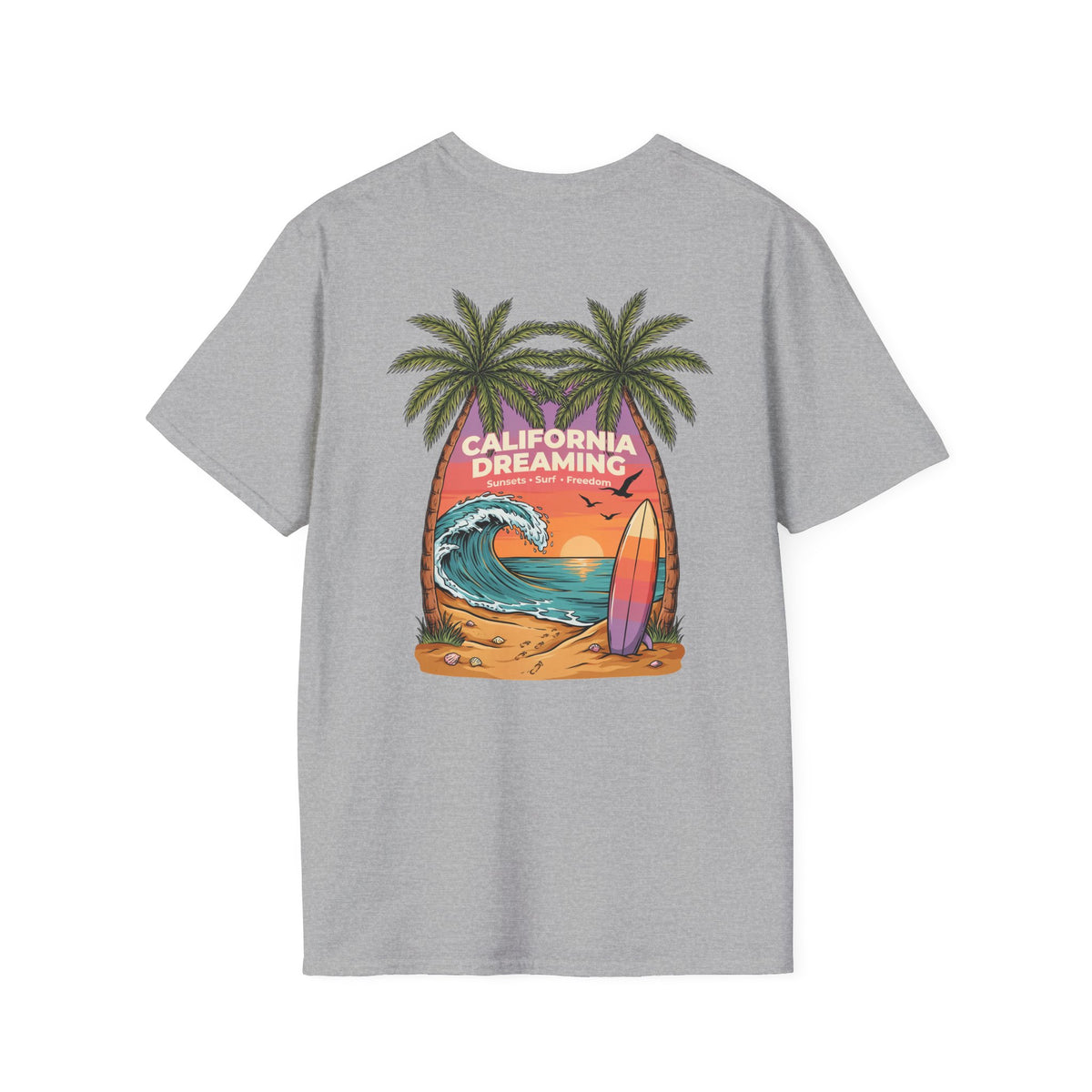 California Dreaming Surf T-Shirt — Retro Palm Beach Sunset Tee