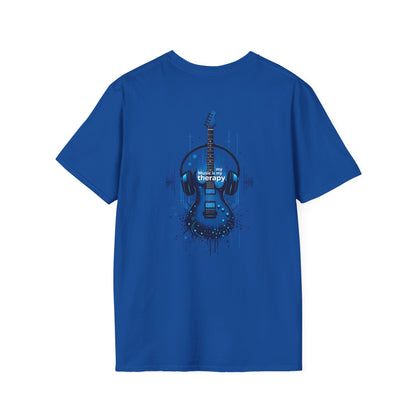 Guitar Therapy T-Shirt — Blue Electric Guitar & Headphones Music Tee
