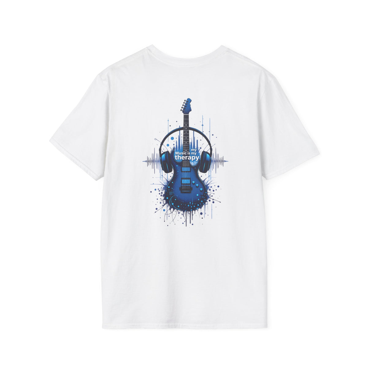Guitar Therapy T-Shirt — Blue Electric Guitar & Headphones Music Tee
