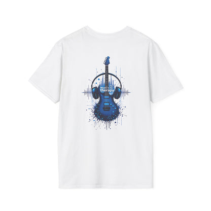Guitar Therapy T-Shirt — Blue Electric Guitar & Headphones Music Tee