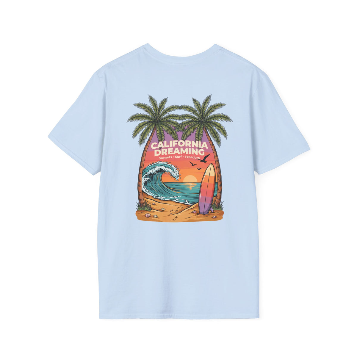 California Dreaming Surf T-Shirt — Retro Palm Beach Sunset Tee