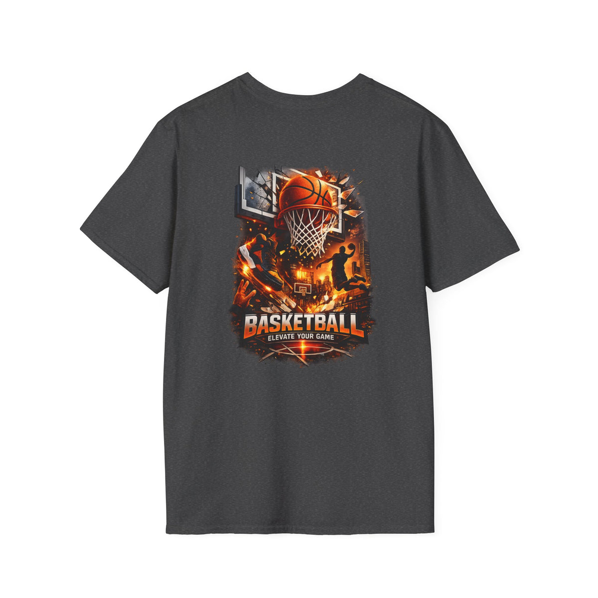 Basketball Graphic T-Shirt — "Elevate Your Game" Court & Hoop Design