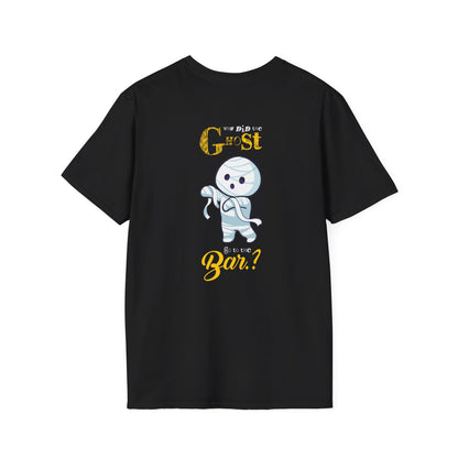 Why Did Ghost Go the Bar? Cute Ghost Graphic Tee — Funny Halloween Shirt