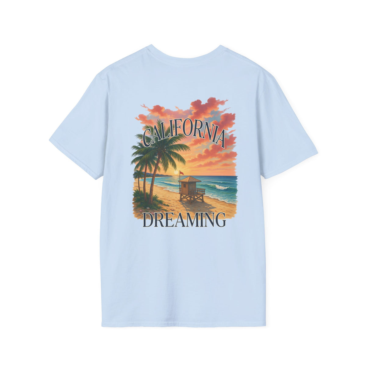 California Dreaming Beach T-Shirt — Sunset Palm Tree Graphic Tee