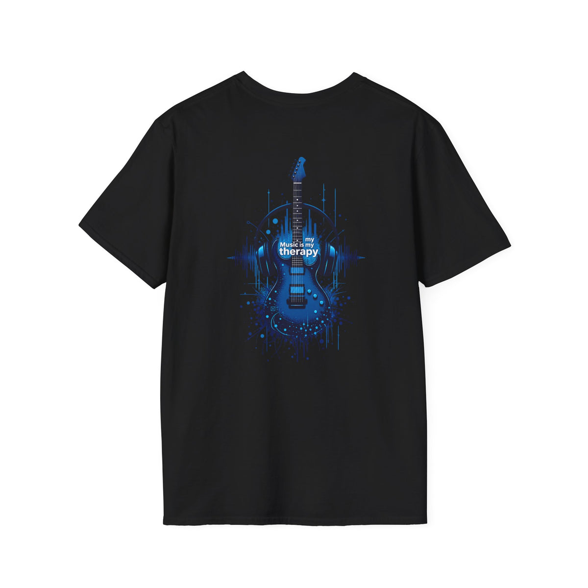 Guitar Therapy T-Shirt — Blue Electric Guitar & Headphones Music Tee
