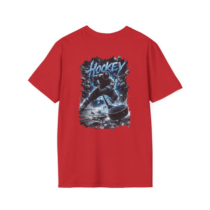 Hockey Player Graphic T‑Shirt — Dynamic Blue Ice Skater Design
