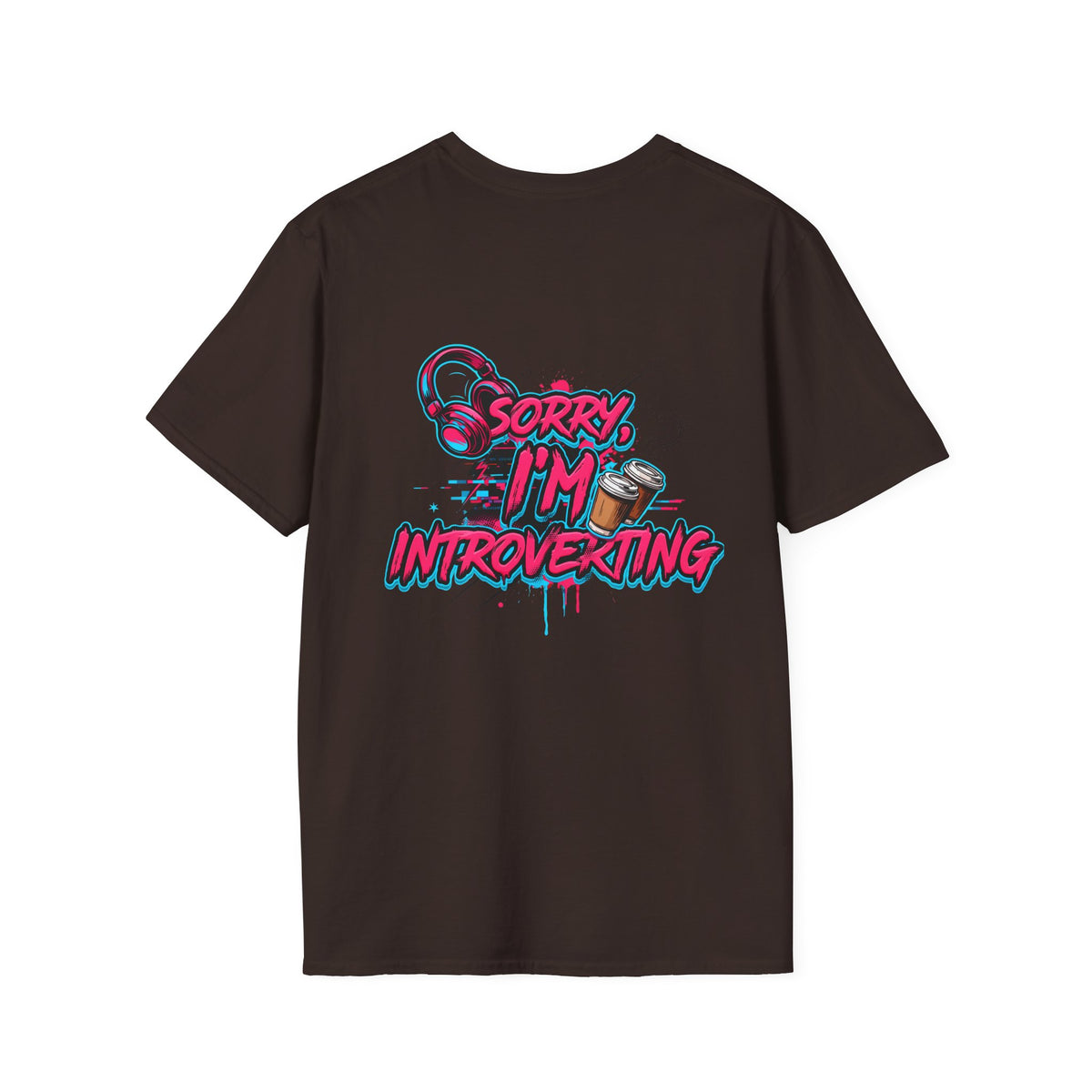 Introvert T-Shirt – "Sorry I'm Introverting" Graphic Tee with Headphones & Coffee