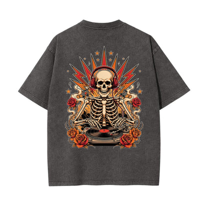 Skeleton DJ T Shirt | Gothic Music Graphic Tee