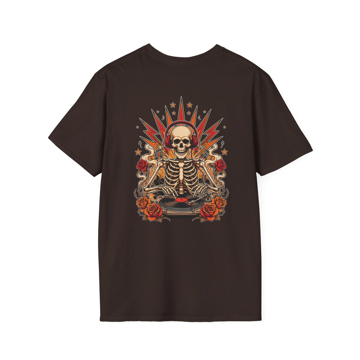 DJ Skeleton T-Shirt — Grunge Skull Tee with Roses