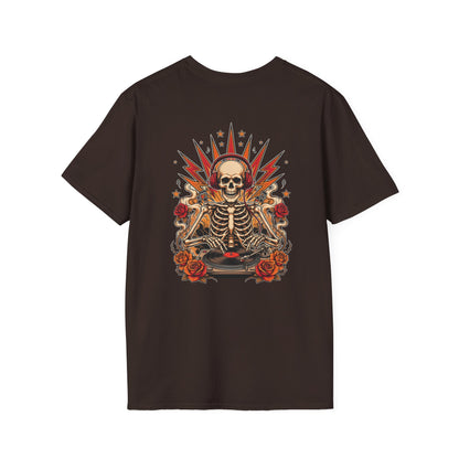 DJ Skeleton T-Shirt — Grunge Skull Tee with Roses