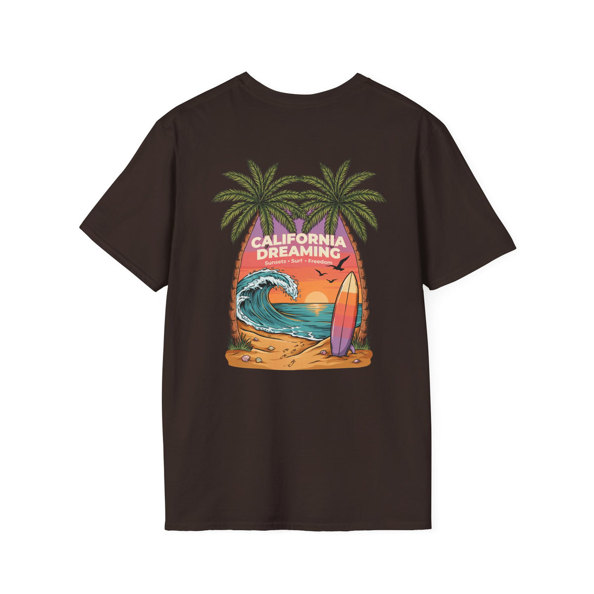 California Dreaming Surf T-Shirt — Retro Palm Beach Sunset Tee