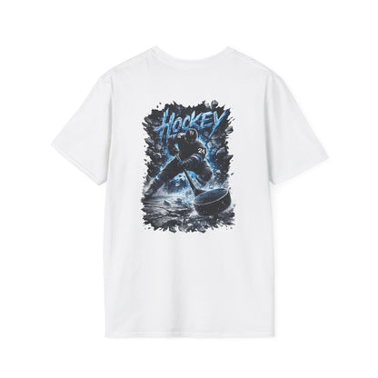 Hockey Player Graphic T‑Shirt — Dynamic Blue Ice Skater Design