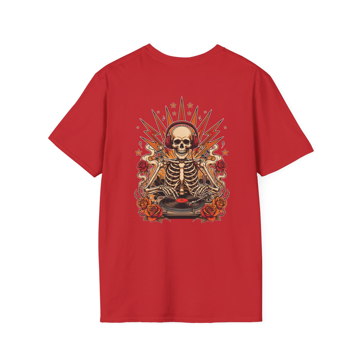 DJ Skeleton T-Shirt — Grunge Skull Tee with Roses