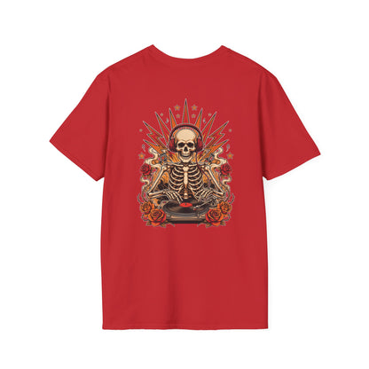 DJ Skeleton T-Shirt — Grunge Skull Tee with Roses